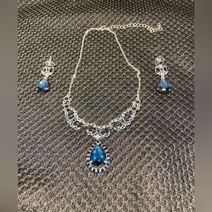 Old Hollywood Style Crystal Teardrop Statement Necklace Dangle Earrings Set